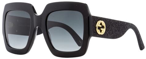 Gucci Square Sunglasses GG0102S 001 Black/Glitter 54mm 0102